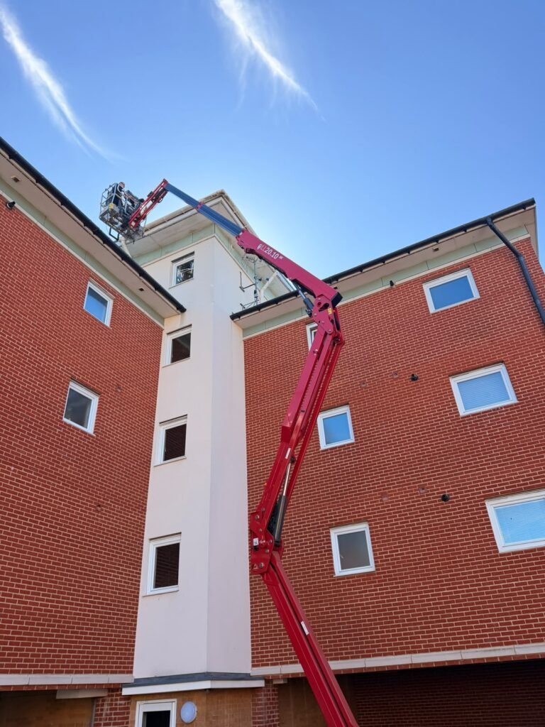 RD Maintenance using a cherry picker for high-level works on a residential block
